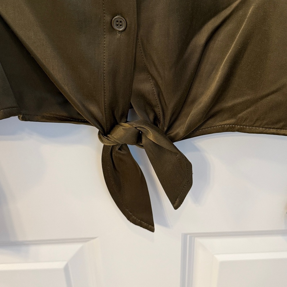 Sanctuary Dark Olive Button-Down Silk Blouse - image 3